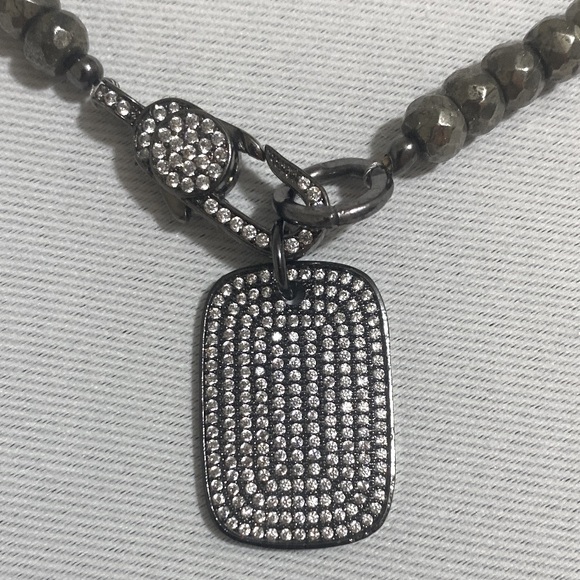 NWOT Pyrite Rondelle Gemstone Necklace; Faceted Dainty Beads Strand w Pendant - Picture 3 of 6